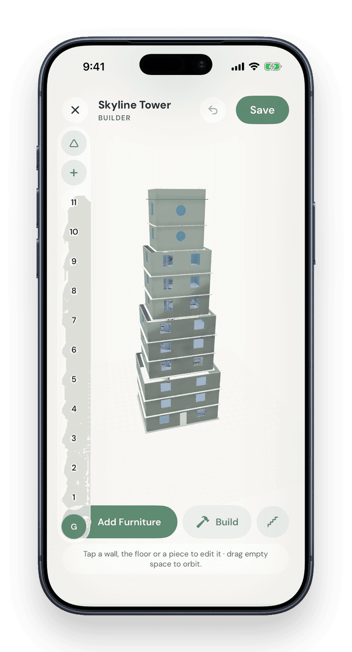 Building Studio — design a multi-storey building in 3D, storey by storey