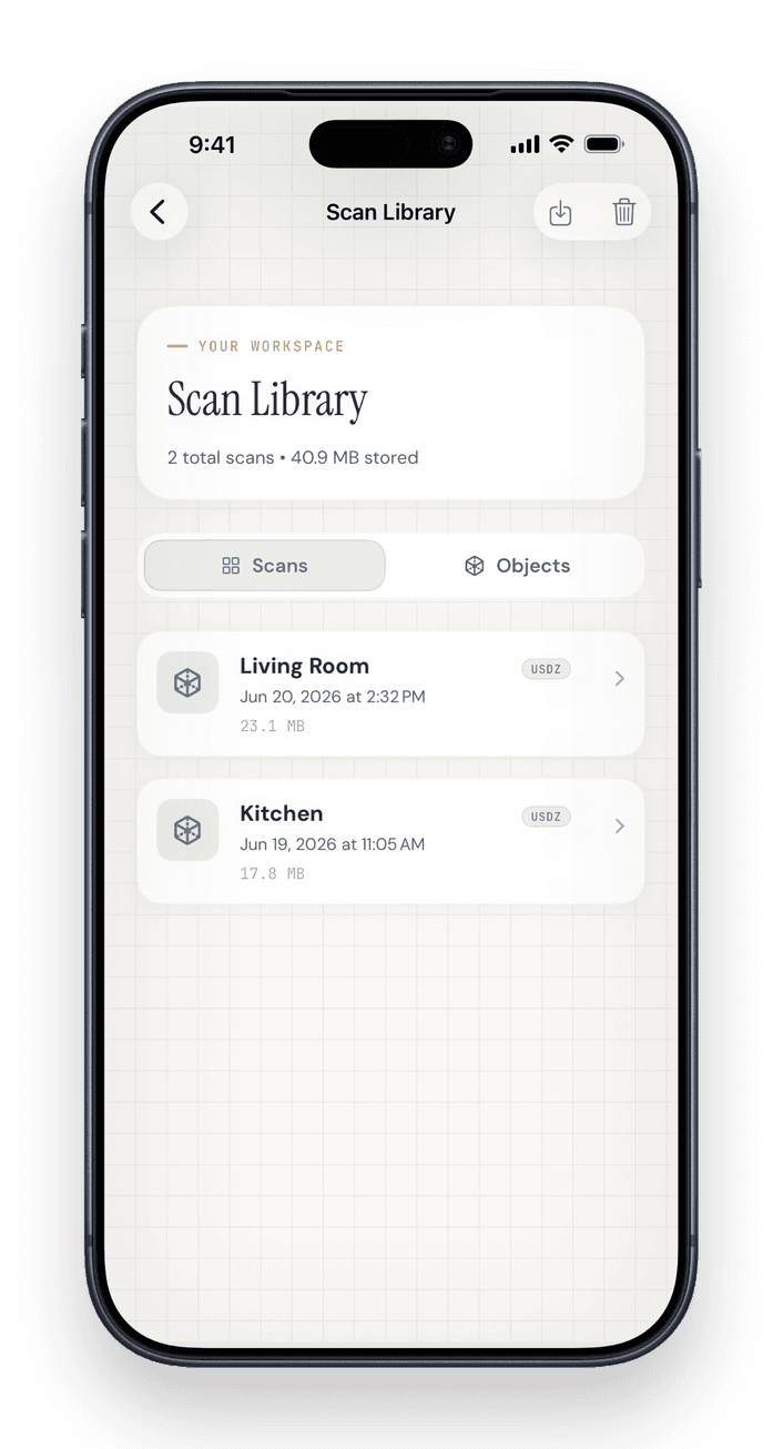 Scan library — browse, annotate and export your captures